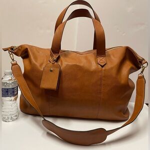 JustFab X-large travel bag weekender faux leather luggage brown